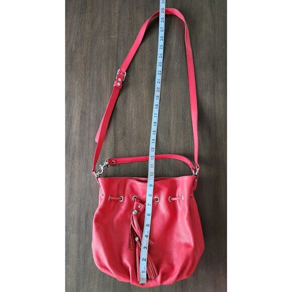 Vintage Y2K Lancaster Paris Red Bucket Drawstring Leather Crossbody bag - Picture 12 of 13